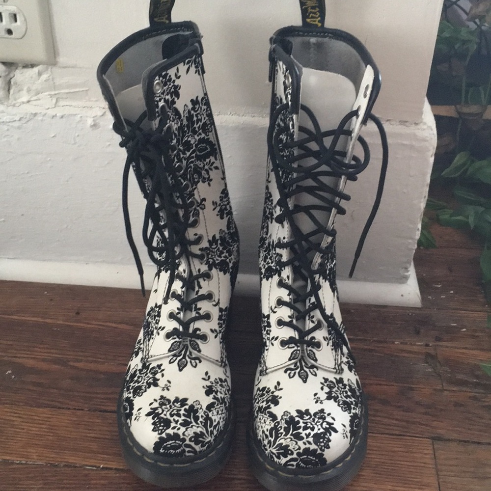 RARE white and black paisley floral doc martens